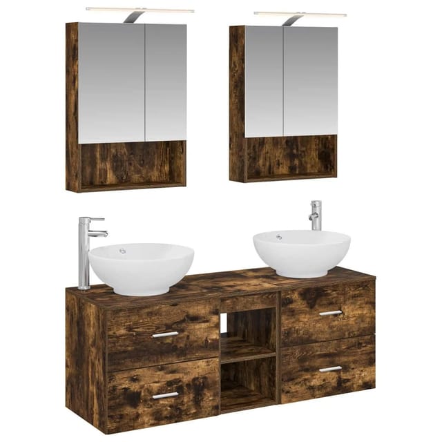 vidaXL Badezimmermöbel-Set 5-Tlg Geräucherte Eiche 3406963
