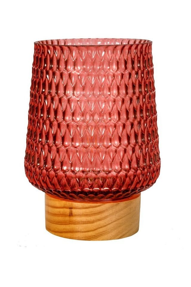 Pauleen LED Tischleuchte Rose Glamour mobile Rosa Glas/Holz, Leuchtmittel wechselbar, Warmweiß, E27, Timer Batterie