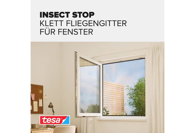 tesa Insektenschutz-Fensterrahmen Insect Stop Standard Fliegengitter für Fenster - 1.1 m :1.3 m, (Packung, 3-St., Fliegennetz, Klettband), Insektenschutzgitter -Fliegenetz ohne Bohren-zuschneidbar