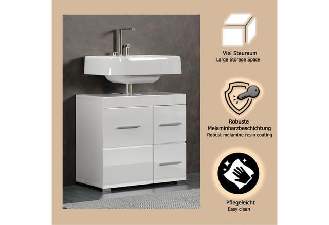 welltime Waschbeckenunterschrank Avena (1-St) Badezimmerschrank mit Tür & Schubkästen – (B/T/H) 60/34/56 cm