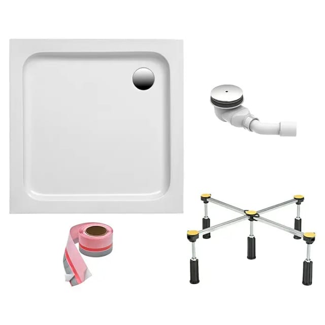 OTTOFOND Duschwanne, quadratisch, Sanitäracryl, Set, 90x90x6 cm, mit Fußgestell, Ablaufgarnitur und Fugendichtband