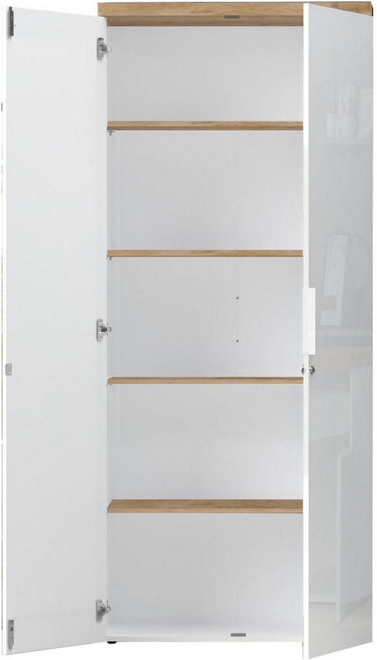 Home affaire Aktenschrank Easy B/H 81/193 cm, Büroschrank, Mehrzweckschrank mit 2 Türen abschließbar, 4 Böden, Metallgriffe, Top 38 mm stark