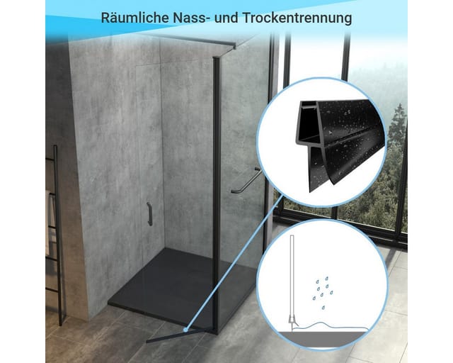 WITEN&NOCK Duschdichtung Schwarz Ersatzdichtung für Duschkabine Wasserabweiser Dichtung 5-6mm, L: 50 cm, (2-St)