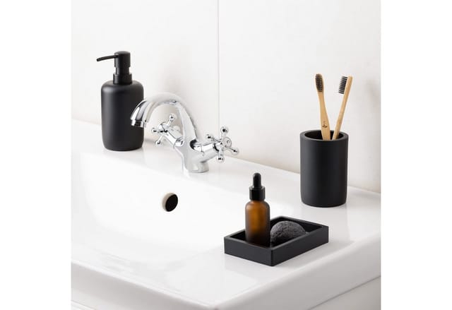 Navaris Badaccessoire-Set Navaris Badezimmer Set Schwarz mit Seifenspender 3-teilig
