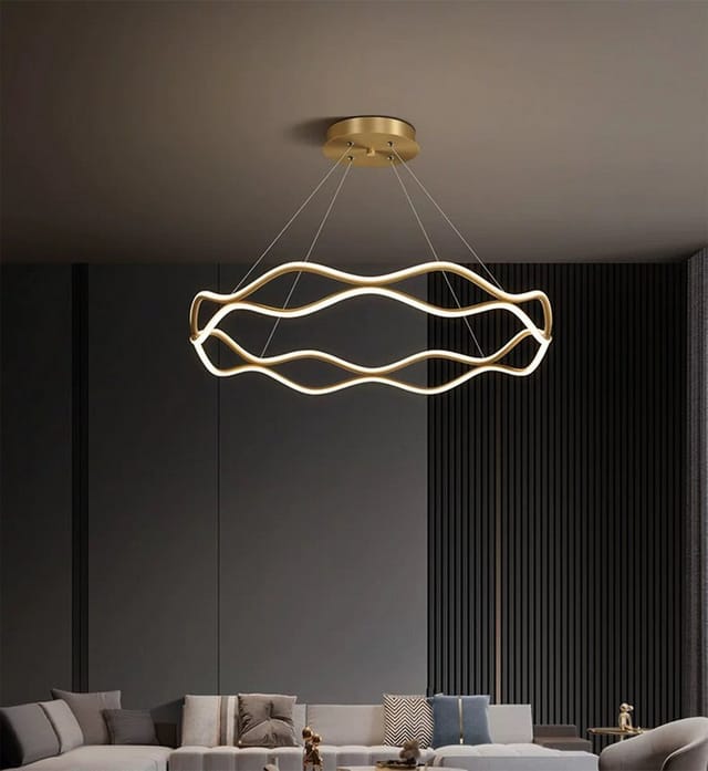 Ailiebe Design LED Pendelleuchte LED Pendelleuchte 40cm Gold Welle Krone Dimmbar, Fernbedienung, LED fest integriert
