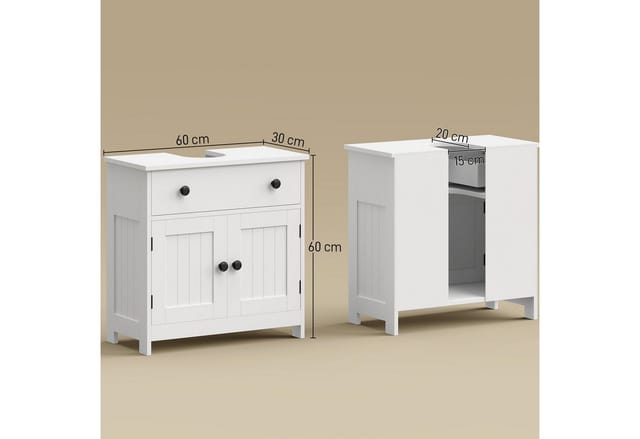 HOMCOM Waschbeckenunterschrank Badezimmerschrank mit Regal und Schublade (Set, 1-St., 1er Set) U-Ausschnitt 15x20 cm, Soft-Close