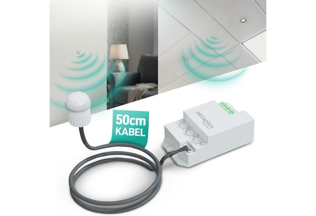 Oktaplex motion Bewegungsmelder Jana Einbau Bewegungsmelder 360 Grad Infrarot 6m Reichweite IP65, Für Decke Wand Leuchte 50 cm Kabel IP20 weiß