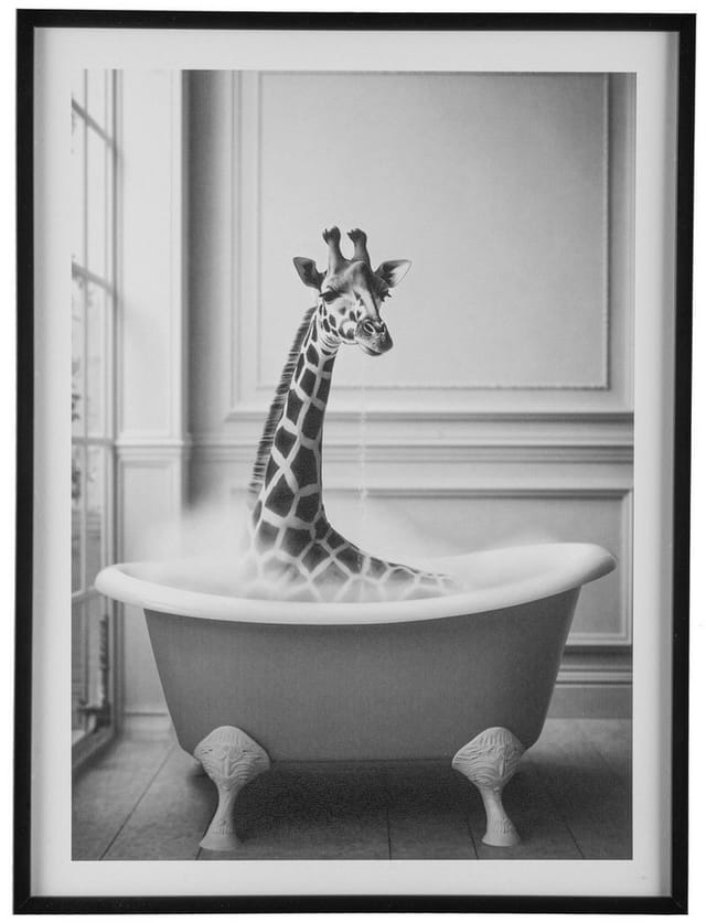 Creativ home Bild mit Rahmen Leinwandbild Giraffe in Badewanne, (1 St), mit Rahmen