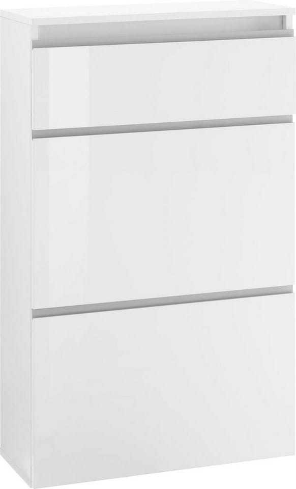 Home affaire Schuhschrank Magic Schuhschrank, Schuhkommode, Schuhregal, Schuhkipper, softgriff 3 Klappen, Doppelschuhtrommeln komplett Hochglanz lackiert Breite 60cm
