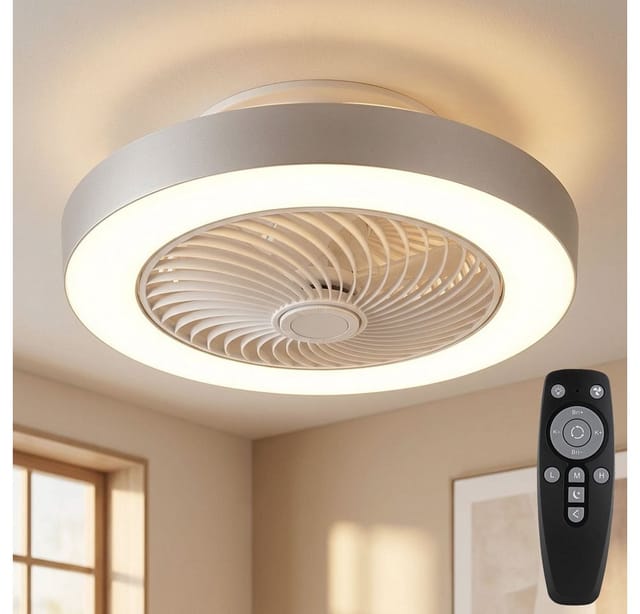 GLOBO LIGHTING Deckenleuchte GHARRA, Dimmfunktion, Fernbedienung, Infrarot inkl., Memoryfunktion, Nachtlichtfunktion, Ventilatorfunktion, mehrere Helligkeitsstufen, LED fest integriert, warmweiß - kaltweiß, Ventilator Funktionen kühlen CCT 2700-6500K weiß grau Wohnraumkühlung