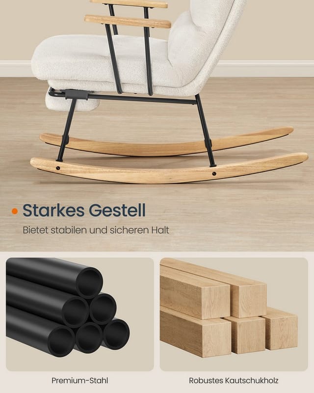 SONGMICS Schaukelsessel, Schaukelstuhl, mit Massivholzfüßen, Schaukelsessel, für Schlafzimmer
