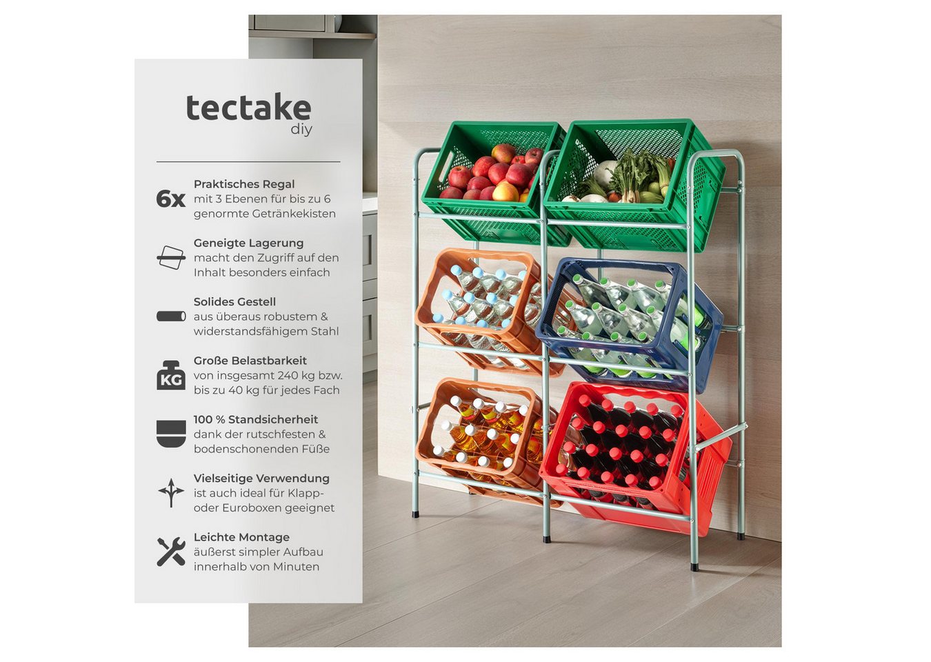 tectake Küchenregal Getränkekistenregal, Set 1-tlg., aus Stahl