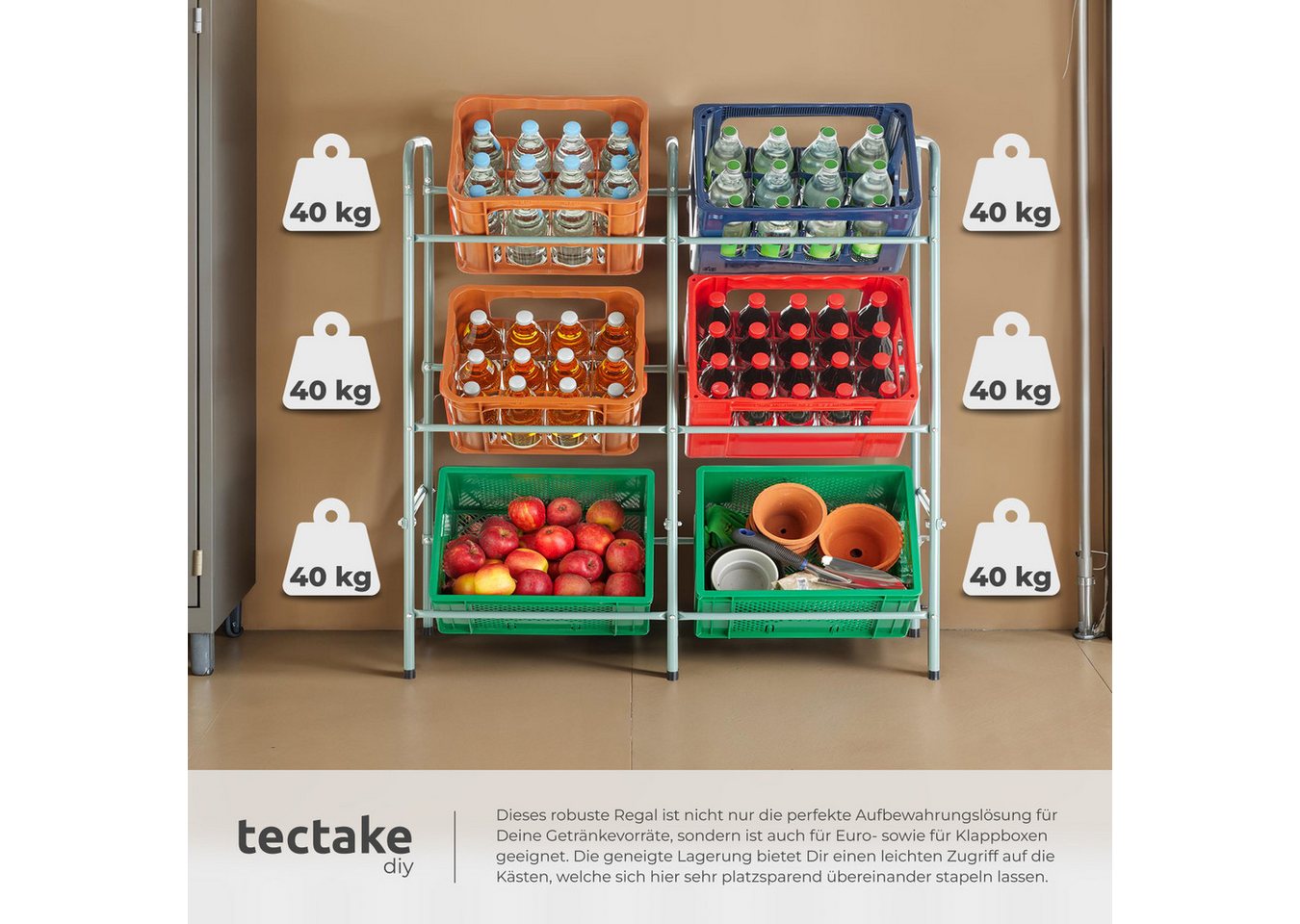tectake Küchenregal Getränkekistenregal, Set 1-tlg., aus Stahl Bild 2