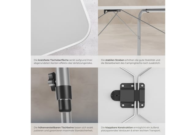 tectake Campingtisch Julian (1-St., 1 tlg), Stufenlos höhenverstellbar