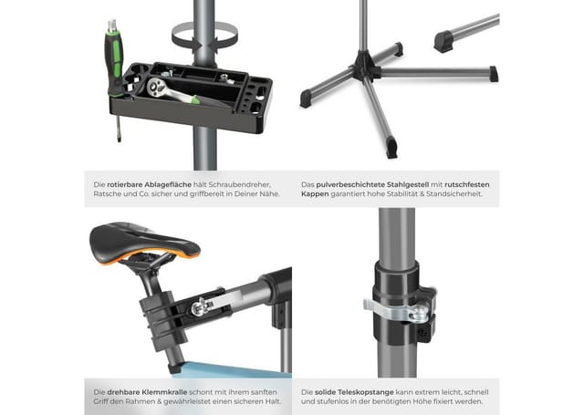 tectake Fahrrad-Montageständer Fahrrad-Set Reparaturständer für alle gängigen Modelle mit (Komplettset, bis 45kg)