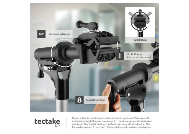 tectake Fahrrad-Montageständer Fahrrad-Set Reparaturständer Jan, E-Bike geeignet (Komplettset, bis 50kg), bis 50kg, E-Bike geeignet