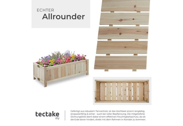 tectake Hochbeet Pflanzenkasten Blomster, klappbar, 30l, inkl. Folie, 70x30x25cm, klappbar