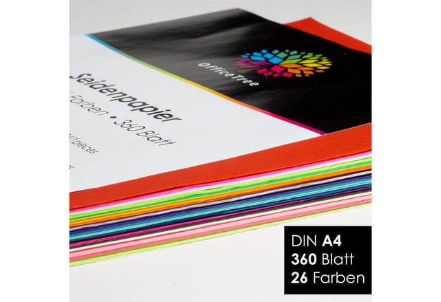 OfficeTree Seidenpapier Seidenpapier 360 Blatt, A4 - bunt 26 Farben - mehr Spaß am Basteln Gestalten Dekorieren