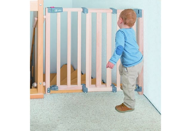 roba® Treppenschutzgitter Safety Up, Schutzgitter mit Ampelfunktion, Buche massiv