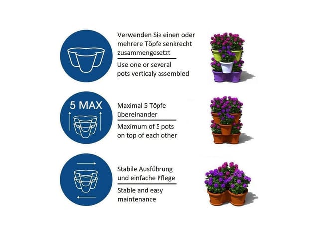 Engelland Blumenständer Säulentopf, Hochbeet, Kräuterbeet (Vorteils-Set, 5 St., 11 Liter Fassungsvermögen je Ebene), fallsicher, UV-beständig, stapelbar, platzsparend, robuster Kunststoff