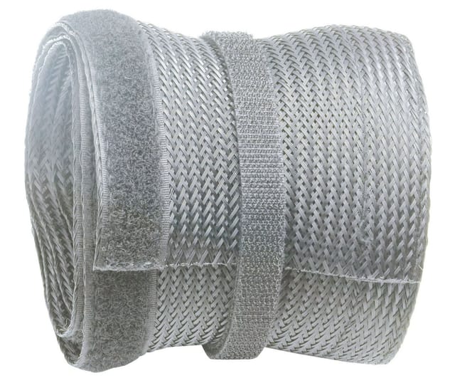 RICOO Geflechtschlauch Kabelschlauch mit Klettverschluss 2 Meter kürzbar Z9135G-2 grau (1-St), Kabelschlauch Kabelmanagement Kabelkanal flexibel Klettverschluss 2m