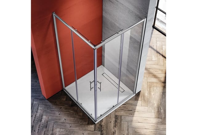 SONNI Eckdusche Duschkabinen Eckeinstieg Doppel Schiebetüren Dusche 70x70 - 120x120, BxT: 70x70 cm, ESG Glas Schnellfreigabefunktion Spritzwasserschutz, Höhe 185 / 195cm