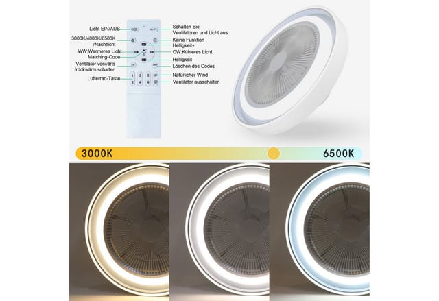 Nettlife Deckenventilator mit Licht und Fernbedienung 43W Leise LED Deckenleuchte Dimmbar, Schlafzimmer Wohnzimmer Esszimmer