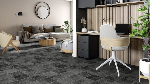 Internethandel Pfordt Vinylboden PVC Bodenbelag Vinyl Fliesen Optik Granit Schwarz 200 cm Boden