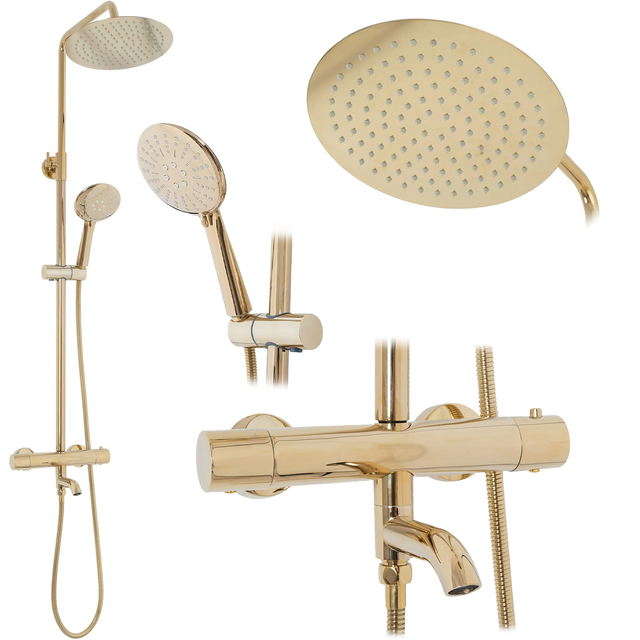 wohnwerk.idee Duschsystem Duschsystem Dusche mit Wannenauslauf mit Thermostat Lungo Gold, 2 Strahlart(en)