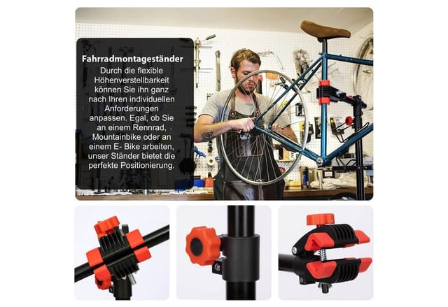 DanDiBo Fahrrad-Montageständer Höhenverstellbar 360° Drehbar Klappbar für E-Bike, Inklusive Werkzeughalter