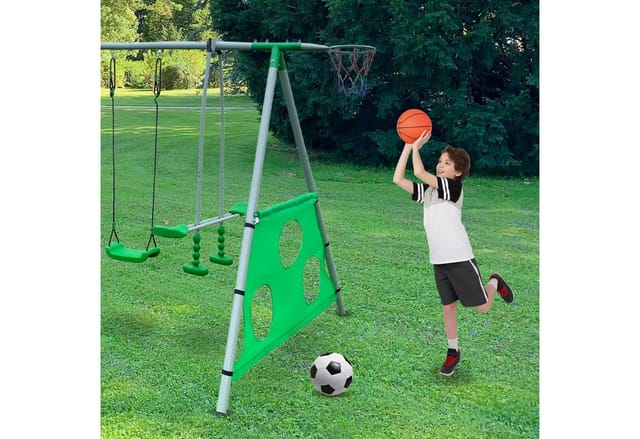 HyperMotion Mehrkindschaukel Großes Kinder Spielset XXXL: Schaukeln, Rutsche, Turnen Trapez