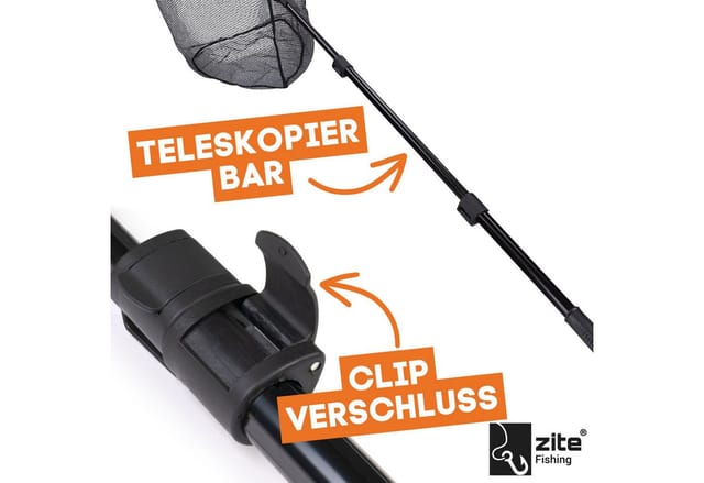 Zite Angelkescher Kescher Gummiert Schwarz mit Easy-Teleskopfunktion 2,70m