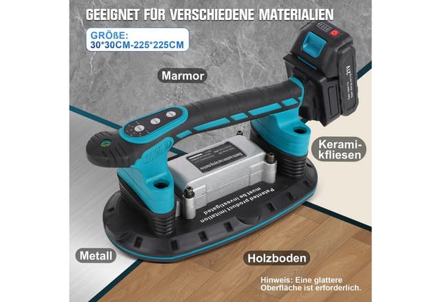 XERSEK Akku-Multifunktionswerkzeug Fliesenvibrator 12000VPM Fliesen Fliesenmaschine, 30-225mm 250KG, Fliesenrüttler Nivelliermaschine Upgrade Saugnapf, 6 Geschwindigkeit Einstellbarer Boden Fliesen, Vibrationsgerät (2x 2.5Ah Akku)