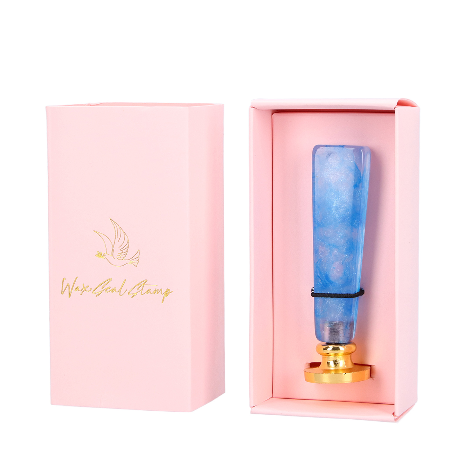 Vintage-wachssiegelstempel Mit Zartem Muster, Abnehmbarer Griff, Diy-einladungskarte Mit Umschlag – Rosa Schachtel, Blauer Griff