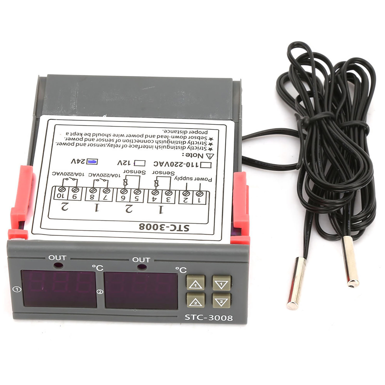 Digitalthermostat Stc-3008 Mit Doppelanzeige Und Zwei Ntc-sonden (dc24v)
