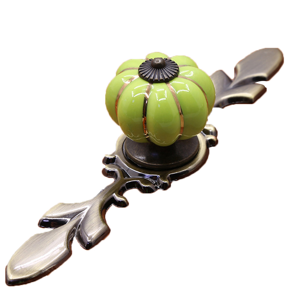 Grüner, Kürbisförmiger Schubladengriff Aus Keramik, Möbelknopf Für Schrank Und Kommode