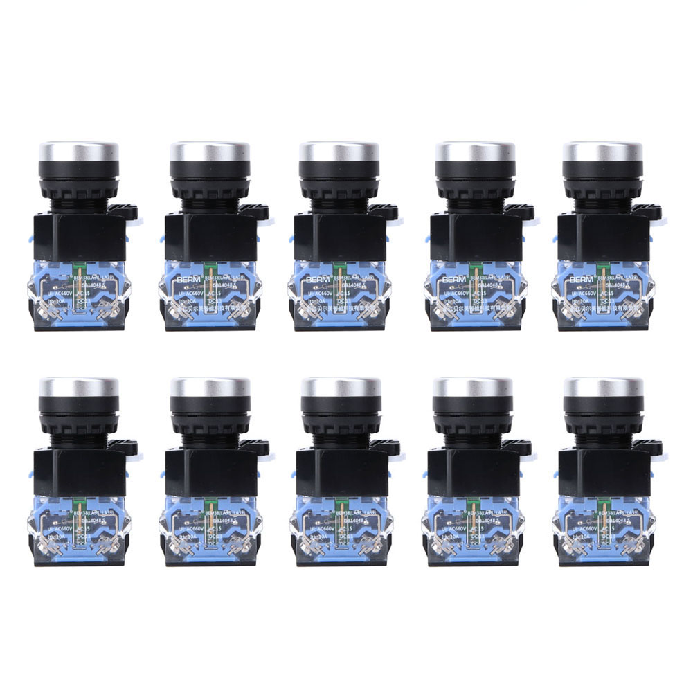 10 Flache Drucktaster 22 Mm Bem38-11 Grün, Automatische Rückstellung, 1 Offen, 1 Geschlossen