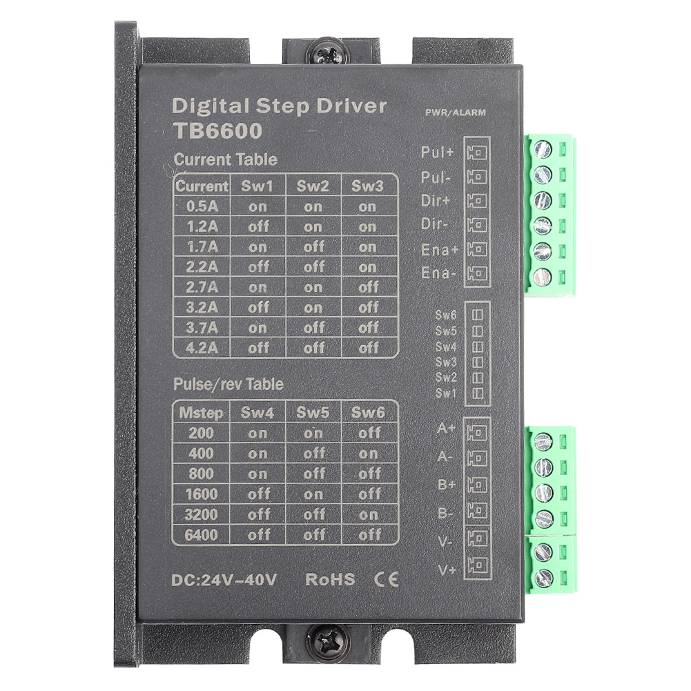 Tb6600 Bipolarer Schrittmotortreiber, 2-phasig, 24–40 V, Nema 17/23-steuerung, Stromeinstellung 1,0–4,2 A/phase