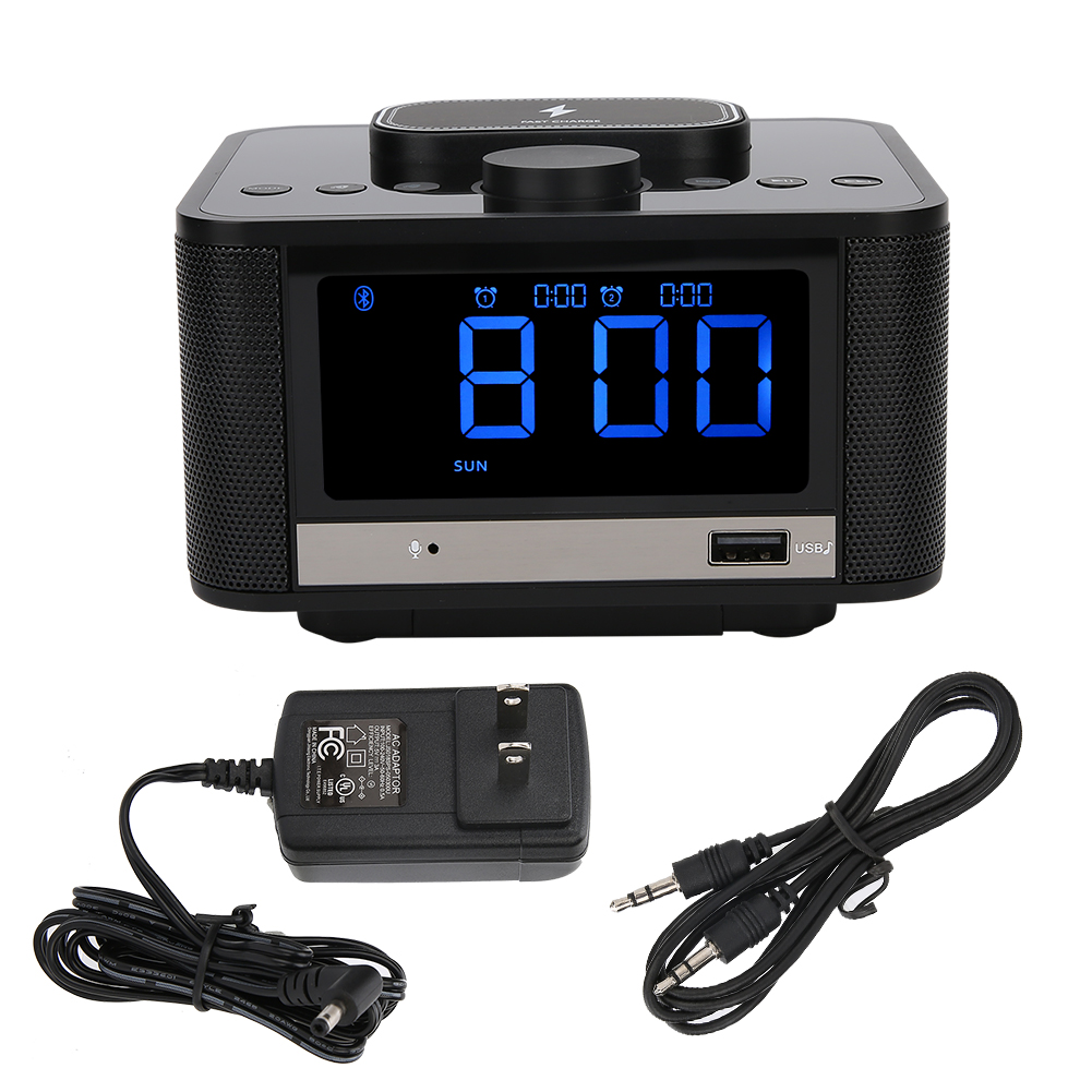 Bluetooth-lautsprecher Mit Radio, Kabelloser Ladefunktion, Digitalwecker, 110–240-v-us-stecker, Schwarz