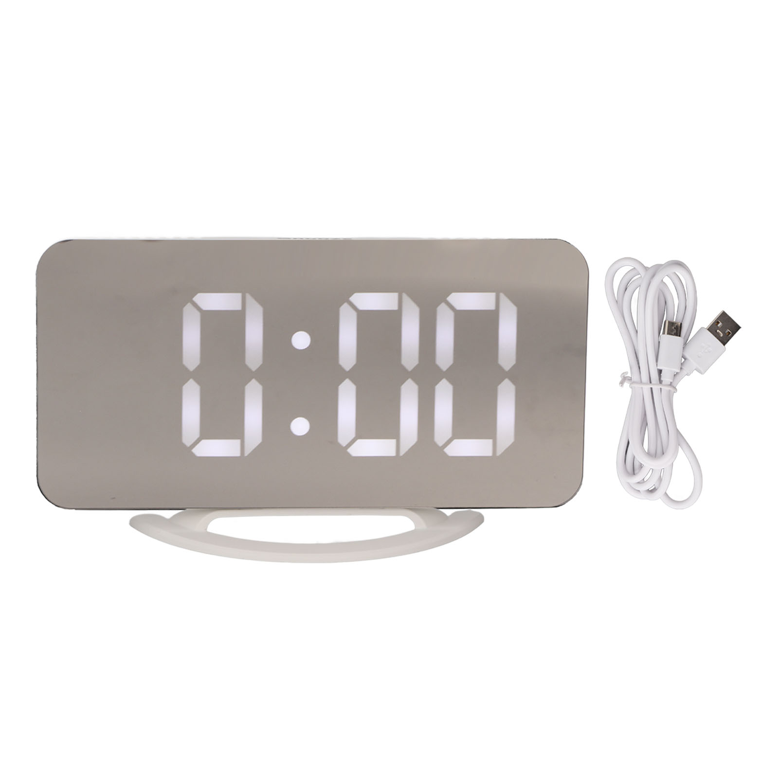 Led-wecker Mit Zwei Usb-ausgängen, Spiegeldisplay, 3 Helligkeitsstufen, Licht- Und Temperaturerkennung, Weißem Zifferblatt Mit Weißer Beschriftung