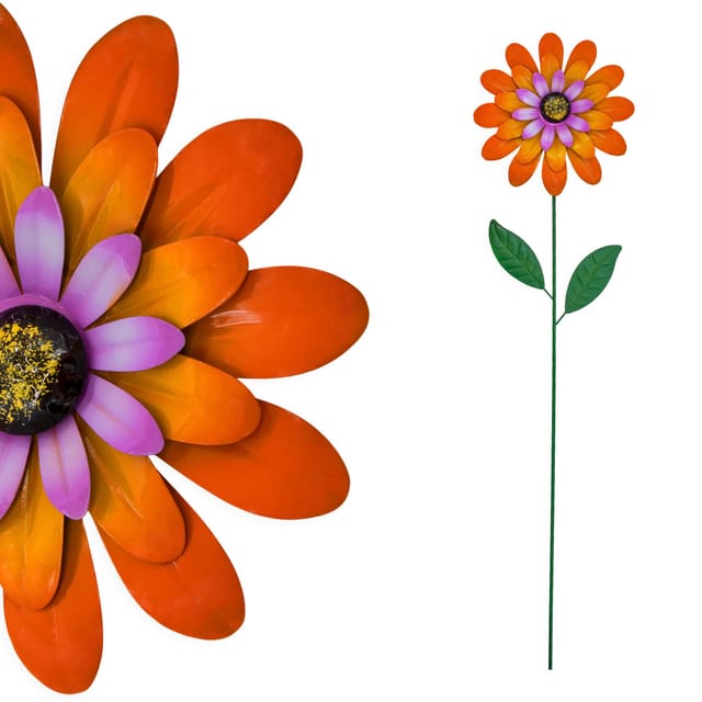 Spetebo Gartenstecker Metall Blume orange - 90 x 25 cm (Artikel, 1-St., Beetstecker) Gartendeko Blumenstecker bunt