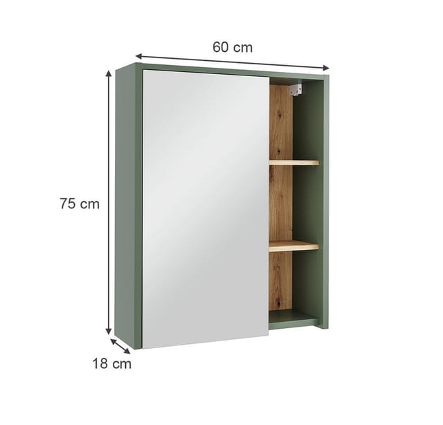 Vicco Badezimmerspiegelschrank Viola, Grün/Artisan, 60 x 75 cm mit offenen Regalen (1-St)