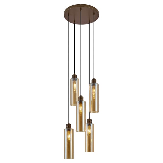 Qazqa Pendelleuchte Stavelot, ohne Leuchtmittel, E27, Bronze, Hotel chic, Stahl, 5-flammig