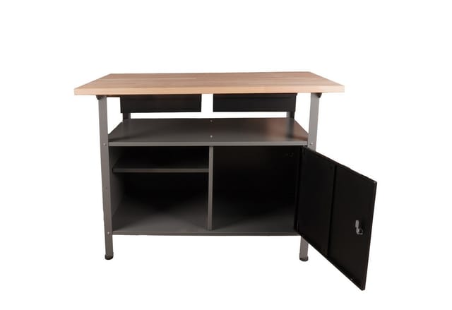 ONDIS24 Werkbank Werktisch Fritz - höhenverstellbare Füße, 2 Schubladen, Metall, 120x60x85(H) cm, abschließbare Tür, belastbar Bis 250kg