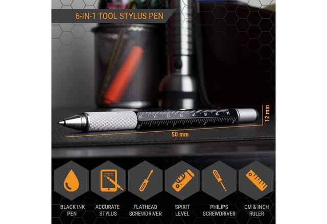TwitFish Multitool 6-in-1 Stylus Pen mit Schraubendreher, Wasserwaage und mehr (1 Stk), (1 St)