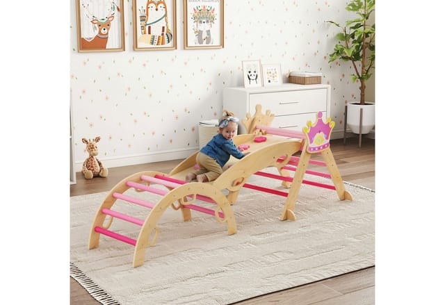 AIYAPLAY Klettergerüst mit Rutsche, Rampe, Bogen, (Kletterdreieck, 1-St., 6-in-1 Kletterbogen), für Kinder von 18-48 Monate, Rosa