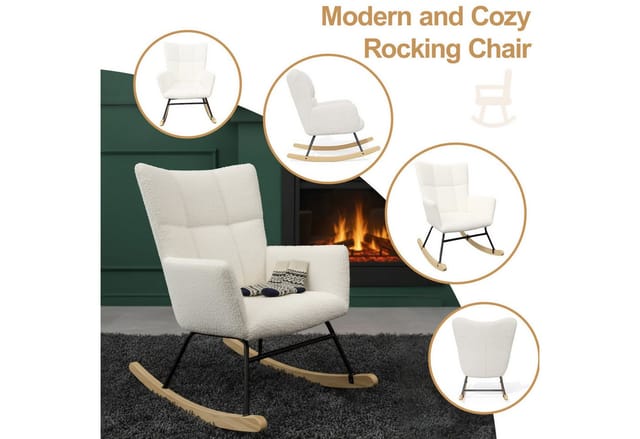 oyajia Schaukelstuhl Stillsessel Relaxsessel Loungesessel (Mit Holzkufen Wohnzimmersessel für Schlafzimmer Kinderzimmer,Teddysamt), Metallgestell Holzsockel