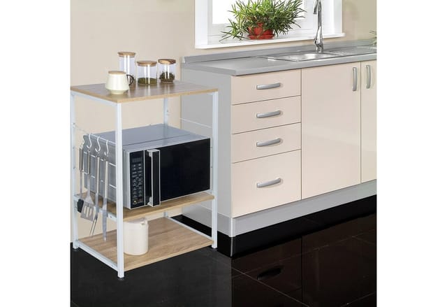Woltu Standregal, 1-tlg., Standregal aus Holz & Metall mit 3 Ablagen für Küche