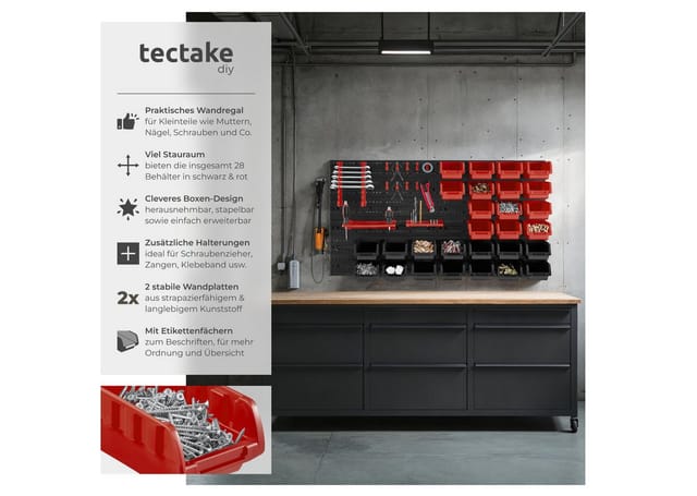 tectake Regal Kleinteilemagazin, pro Stück 1-tlg., 44-teilig, mit 2 Wandplatten
