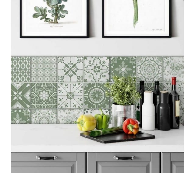 K&L Wall Art Fliesenaufkleber selbstklebend Klebefliese Sticker Boho Retro Blumen 12Stk